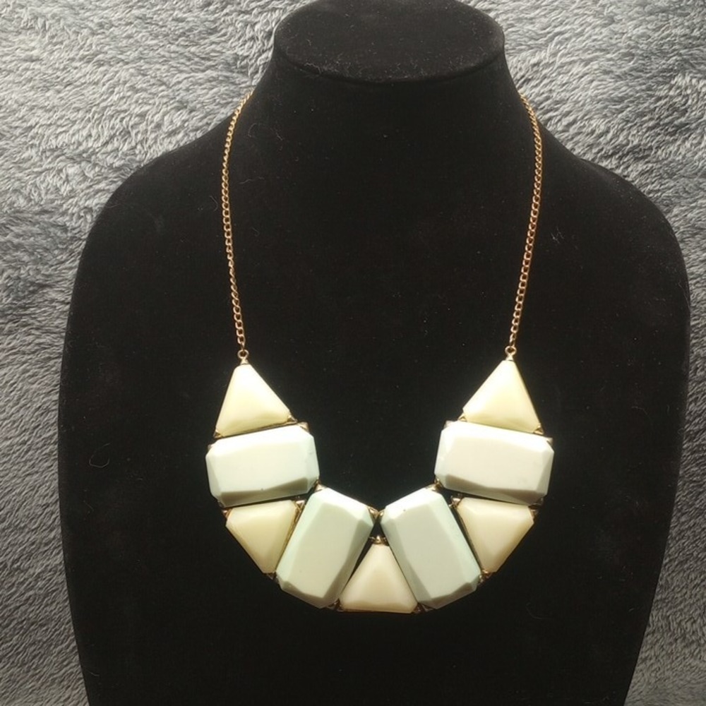 Statement Bib Necklace Geometric Pastel Stones‎ Gold Tone Chain